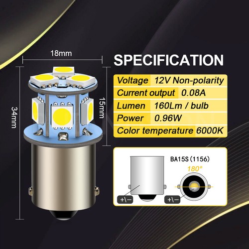 6V/ 12V/ 24V 1156 BA15S 5050 LED 8-SMD Tail Brake Car Bulbs Xenon 6000K White - Picture 7 of 8
