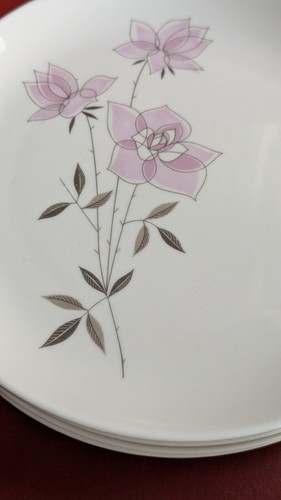 Set Of 4 Vtg MCM Pink ROSE SACHET Taylor Smith TAYLORTON 8" Lunch Salad Plates - Picture 13 of 17