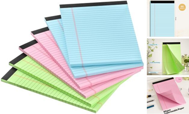 6 Pack 5x8 College Ruled Multicolor Legal Notepads