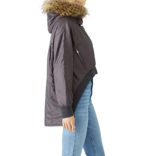 Chaqueta Kaufman Franco Carbón y Naranja Alta Baja Piel Sintética Talla Mediana Foto 2 de 4