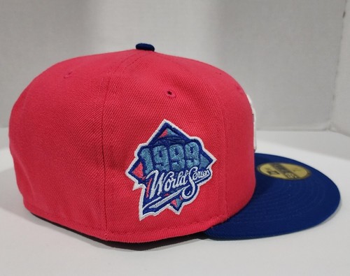 NEW ERA 59FIFTY NEW YORK YANKEES WORLD SERIES PINK BLUE FITTED HAT SZ 7 1/8 NEW - Picture 2 of 6