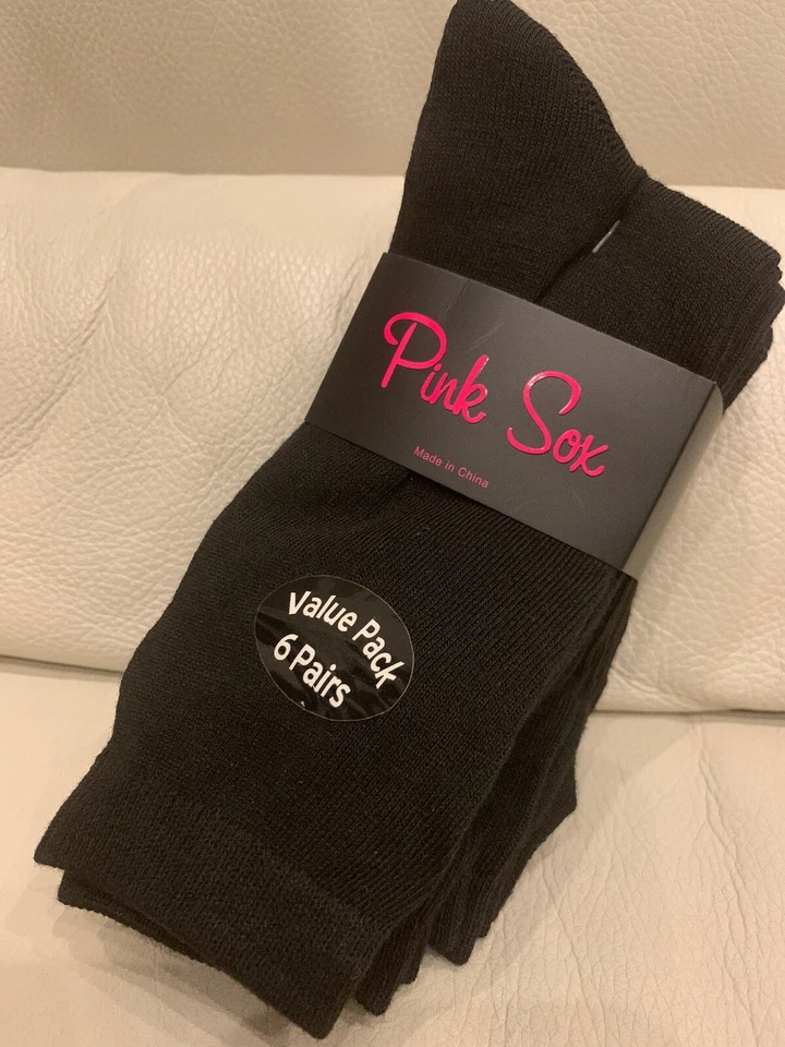 Conjunto de 6 pares de calcetines negros elásticos suaves cómodos paquete económico Pink Sox para mujer nuevos Foto 2 de 4