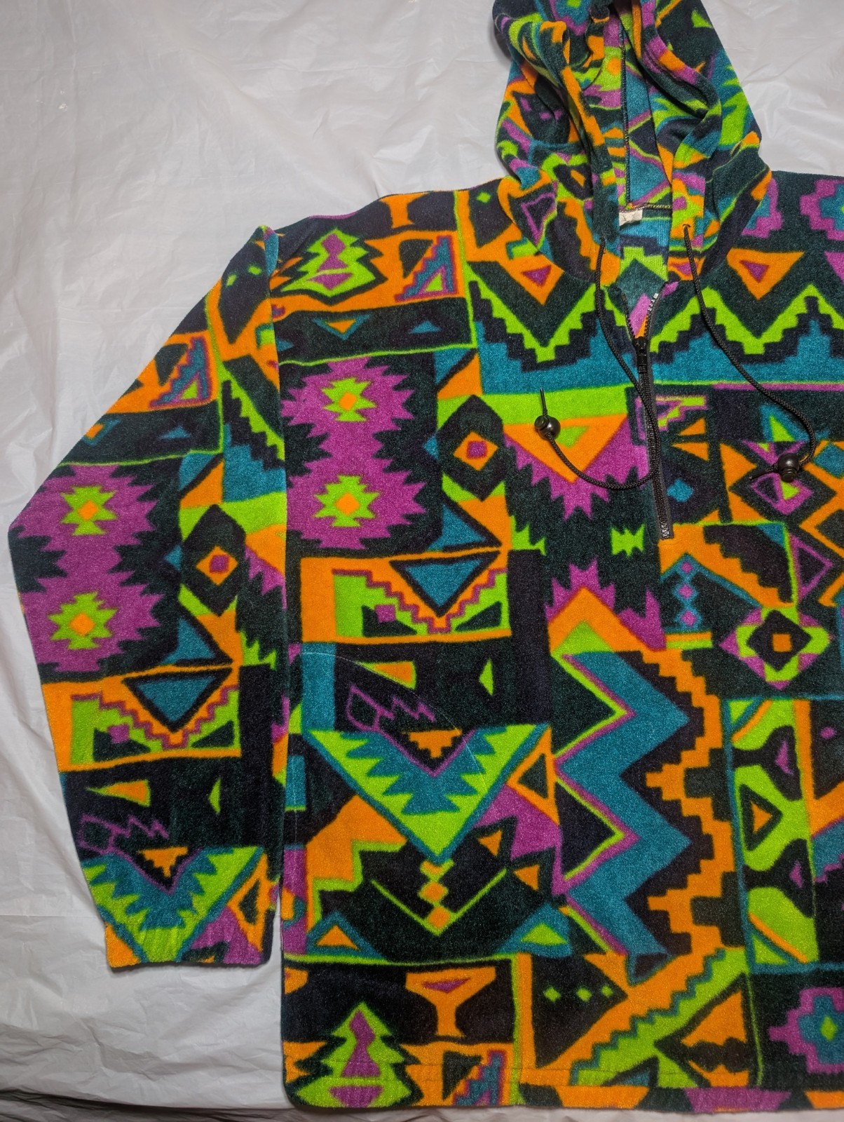 Felpa con cappuccio vintage in pile colorata made in USA grande 1 4 zip anni 90 stile Fila