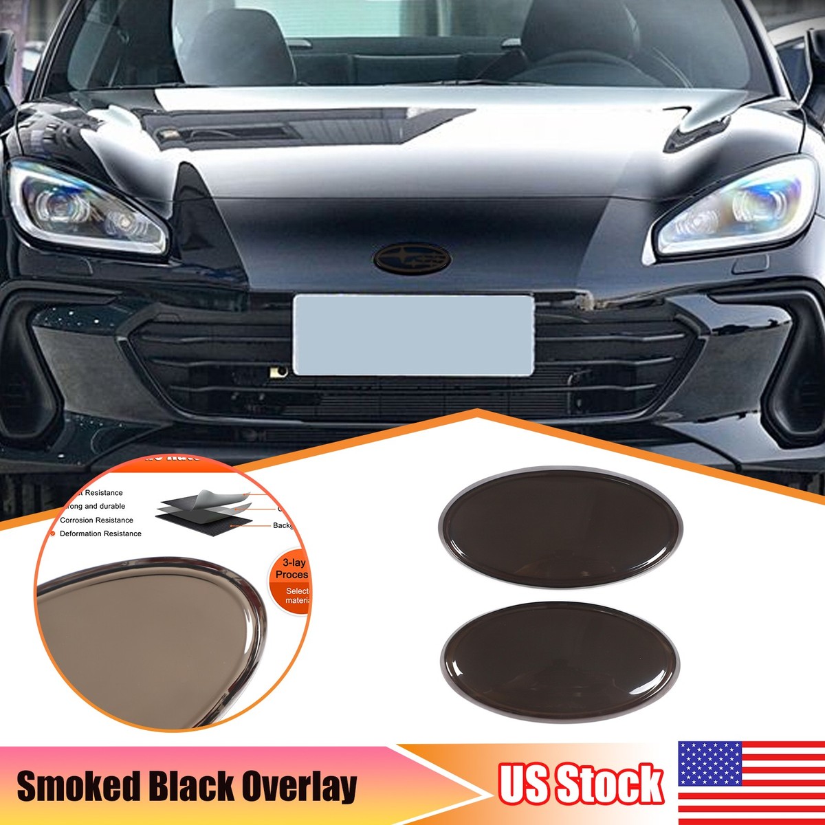 Smoked Front & Rear Emblem Badge Blackout Overlay Len Guard For