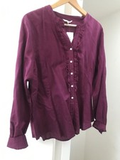 Stylish Burgundy Lakeland linen blend ruffle  blouse BNWT