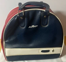 Vintage AMF BOWLING BAG w/ Cage Vinyl Faux Leather Red White Blue RETRO