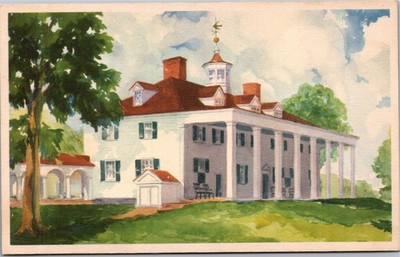 Postcard VA Mount Vernon East Front Facing the Potomac artist render