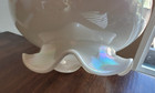 Vtg Swag Hanging White Iridescent Luster Glass Globe  MCM Gold Floral Ruffled — photo 10