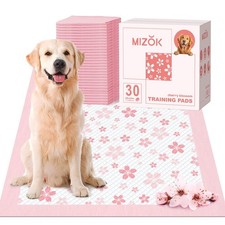 MIZOK Pink Puppy Pads with Adhesive Tabs Disposable Pee Pads 28x34in 30Ct