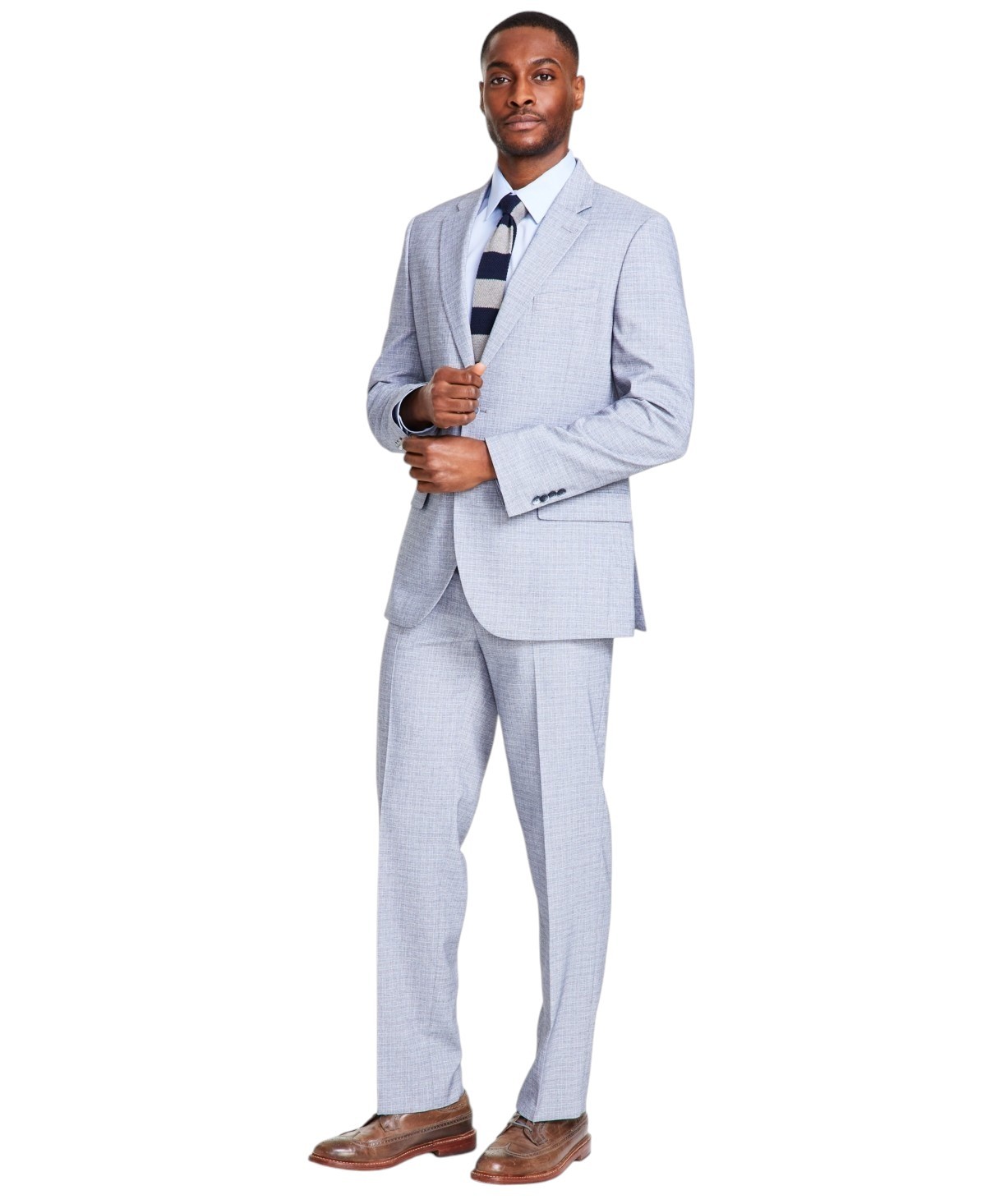 Nautica Mens Modern fit 2 Piece Suit 38 R / 32 Waist Blue Grey Plaid Stretch