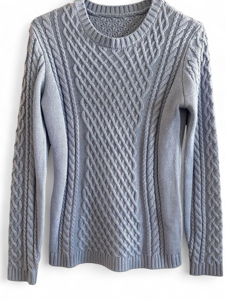 Women's Blue Cable-Knit Crewneck Pullover Sweater Viscose/Nylon Sz S