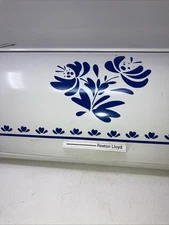 Vintage Reston Lloyd Pfaltzgraff Blue Flowers Pattern Metal Rolltop Bread Box