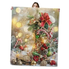 Throw Blanket for Girls Boys Kids Adults, 50x60 in, Cozy 50"x60" Christmas Boot