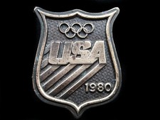 RJ11139 VINTAGE 1980  USA OLYMPIC GAMES  SPORTS COMMEMORATIVE BELT BUCKLE
