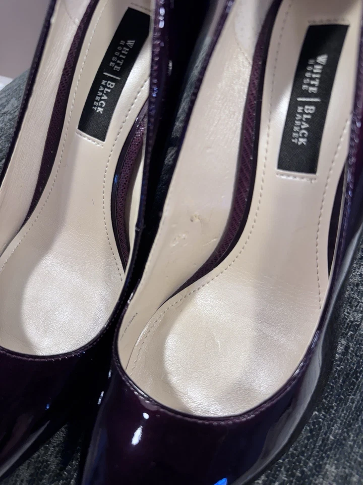 Tacones de aguja WHBM Olivia charol borgoña oscuro punta talla 7,5 Foto 3 de 4