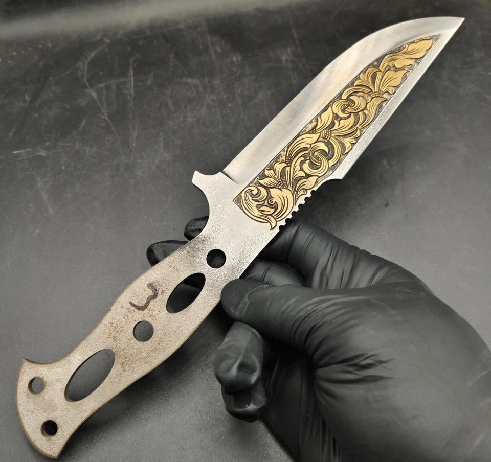 LOTE DE 5 CUCHILLAS EN BLANCO DE ACERO PARA HERRAMIENTAS D2 PERSONALIZADAS PARA SUMINISTROS PARA HACER CUCHILLOS, GRABADO DORADO Foto 2 de 4