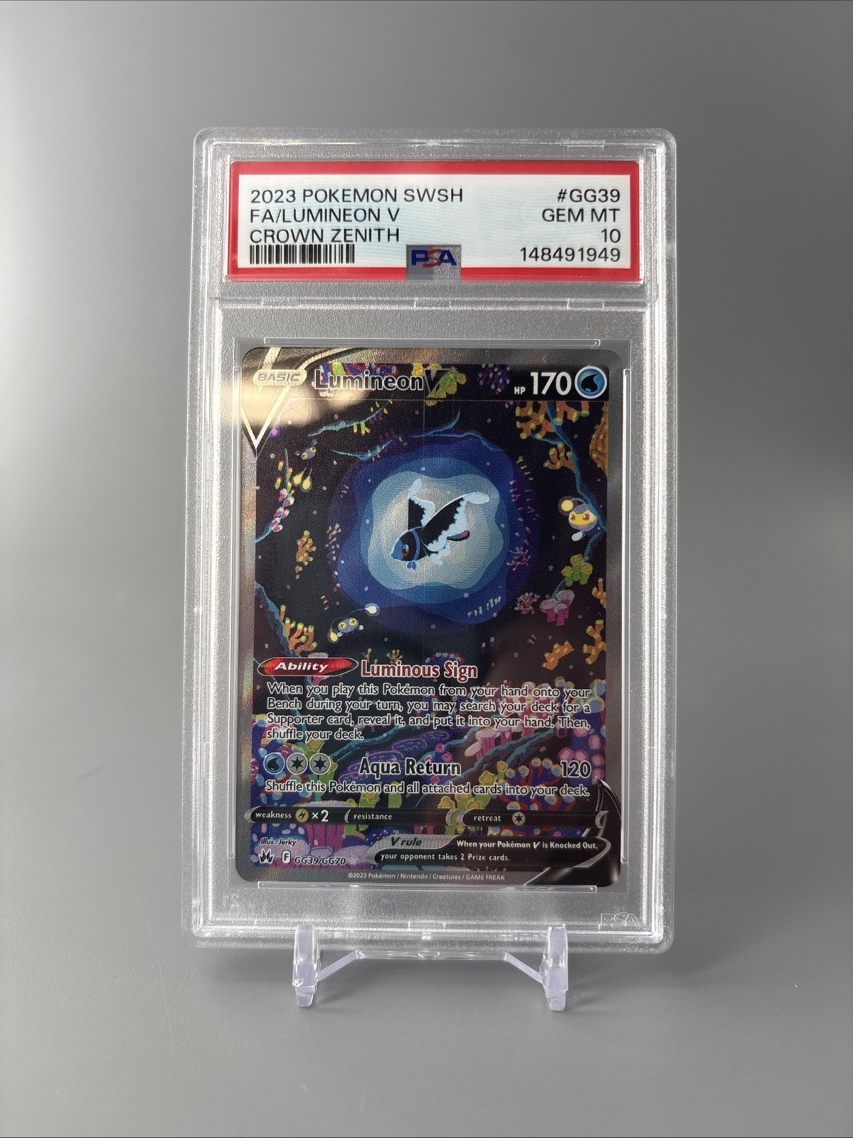 Pokemon Crown Zenith Full Art Lumineon V #GG39 PSA 10