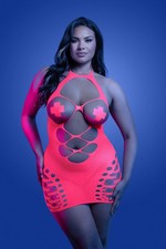 Fantasy Lingerie Glow Aphrodisiac UV Reactive Cupless Dress X Pasties Pink 14-18