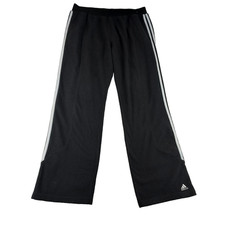 Adidas Fleece Sweatpants Mens Large Black White 3 Stripe Straight leg 33" x 31"