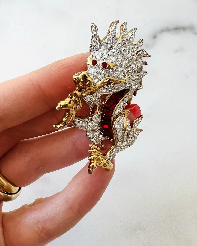 Swarovski Gold Plated Red Crystal Dragon Brooch - Image 2 of 3