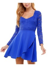 CITY STUDIO Womens Blue Faux-wrap Skirt Lined Hook-and-e Dress 9