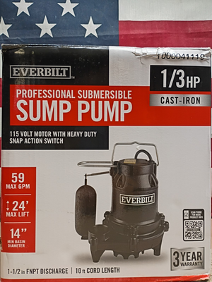 #ad Everbilt 1 3 HP Cast Iron Submersible Sump Pump HDS30 Open Box $94.99