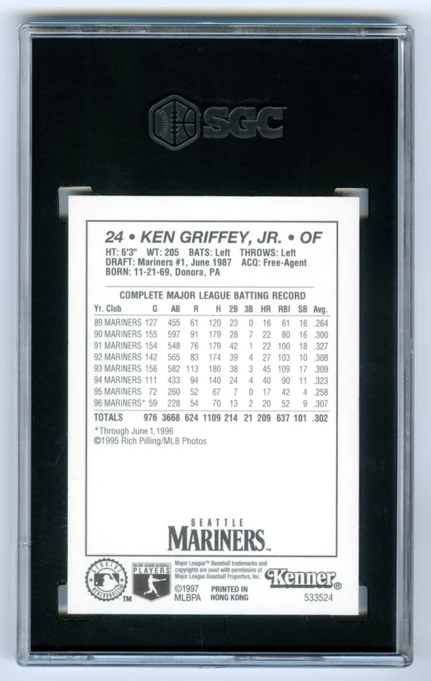 KEN GRIFFEY JR.~RARE (POP 1) 1997 KENNER STARTING LINEUP SGC-9.5 MINT+ CARD #24 - Image 2 of 2