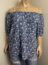 St. John's Bay Women's Off-the-Shoulder Blouse Size 1X Blue Purple White Floral
