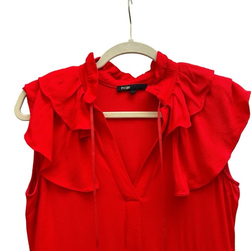 Maje Rutta Kleid klein Rüschen Krepp rot Mini Preppy ruhig Luxus - Bild 4 von 20