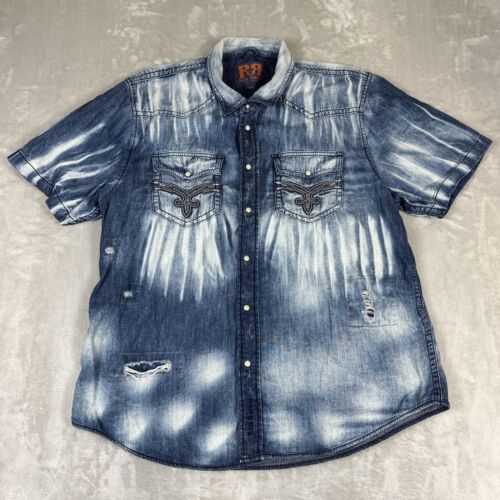 Rock Revival Shirt Men’s XXL Blue Western Snap Thick Stitch Cowboy Denim