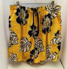 SPEEDO Swim Trunks Men Size XL Mesh Line Board Shorts Yellow Floral Tropical 90s