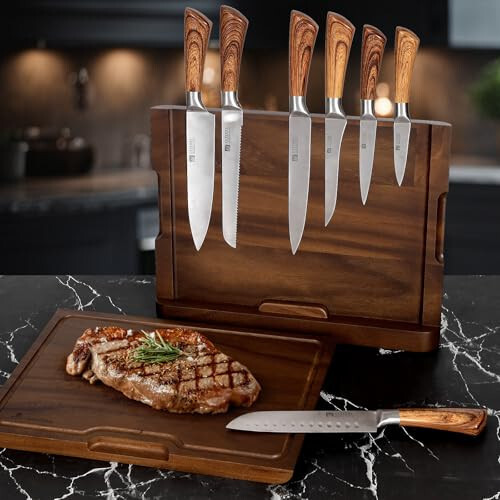 2 - in - 1 Magnetic Knife Block Holder with 16"x11" Cutting Board, Crafted from - Picture 7 of 9