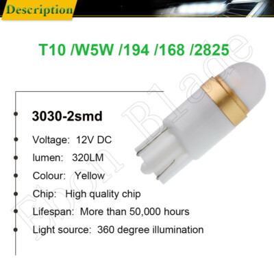2-Pack T10 W5W LED Amber Orange Bulbs – 3030 2SMD, 12V, For Side Marker & Interior Lights
