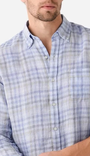 NWT Peter Millar Men's Beachwood Linen Shirt LS Button Size XL Blue Plaid $160