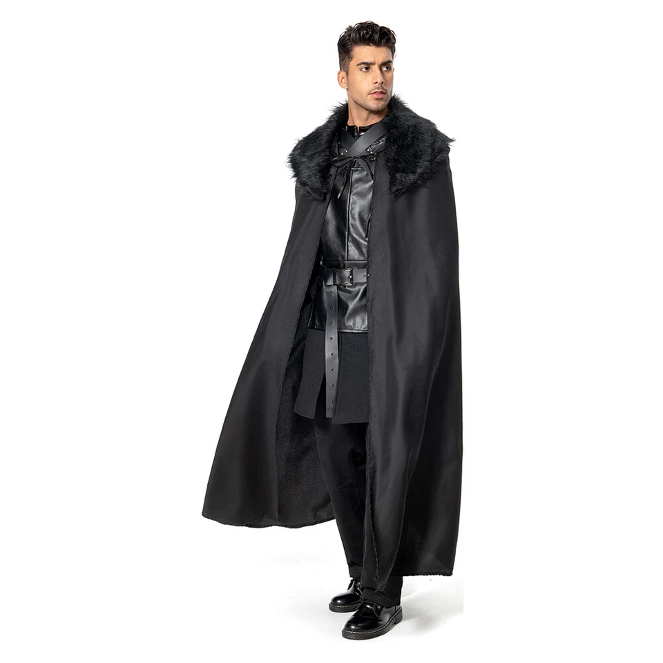 Game of Thrones Night's Watch Jon Snow Cosplay Costume Halloween OutfitVest Cape - Image 2 of 4