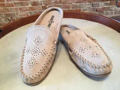minnetonka suede moccasin mule with studs