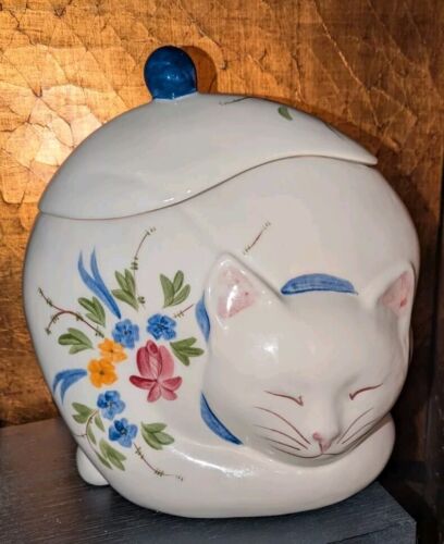 VINTAGE NS Gustin Co Sleeping Kitty Cat Cookie Jar Hand Painted