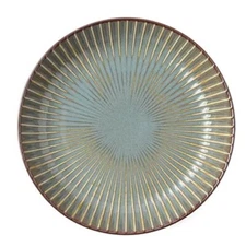 9" Round Deep Plate Green w/Radiating Lines Made in Japan