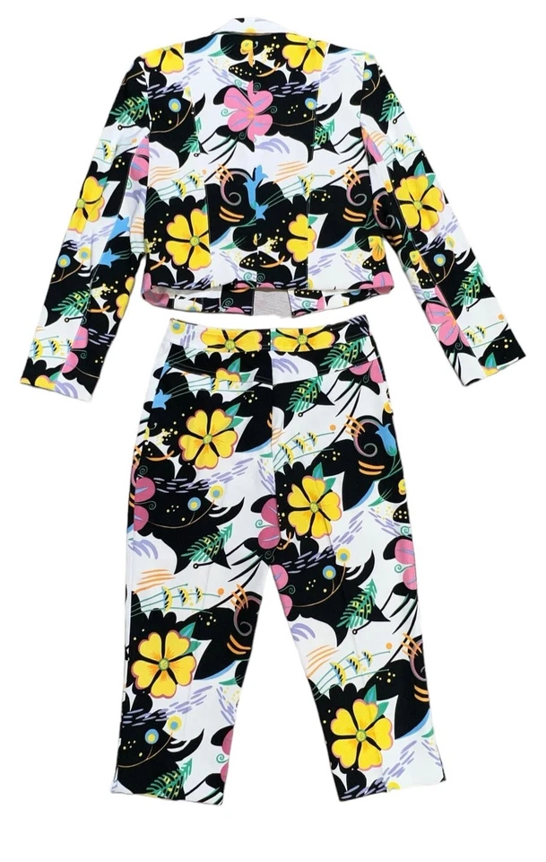 Vintage 90’s Alberto Makalia Floral Croped Pant Suit Sz 4 Retro Boho USA - Image 3 of 4