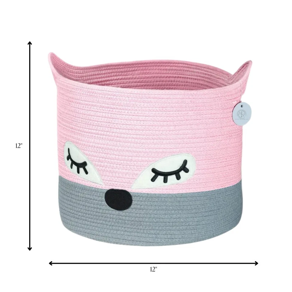 Pink Fox Basket Baby Hamper Nursery Storage Kids Nursery Laundry Rope Basket  Foto 4 de 4
