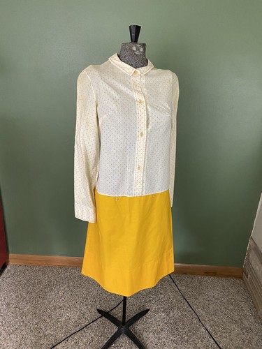 VTG 60s Yellow Dot Jumper Peter Pan Collar Dress Suspenders Overall Drops Waist - Picture 2 of 9