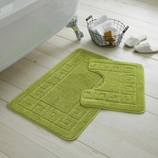 GREEK BATH MAT PEDESTAL SET NON SLIP SOFT TOILET ABSORBENT BATHROOM RUGS 2 PIECE