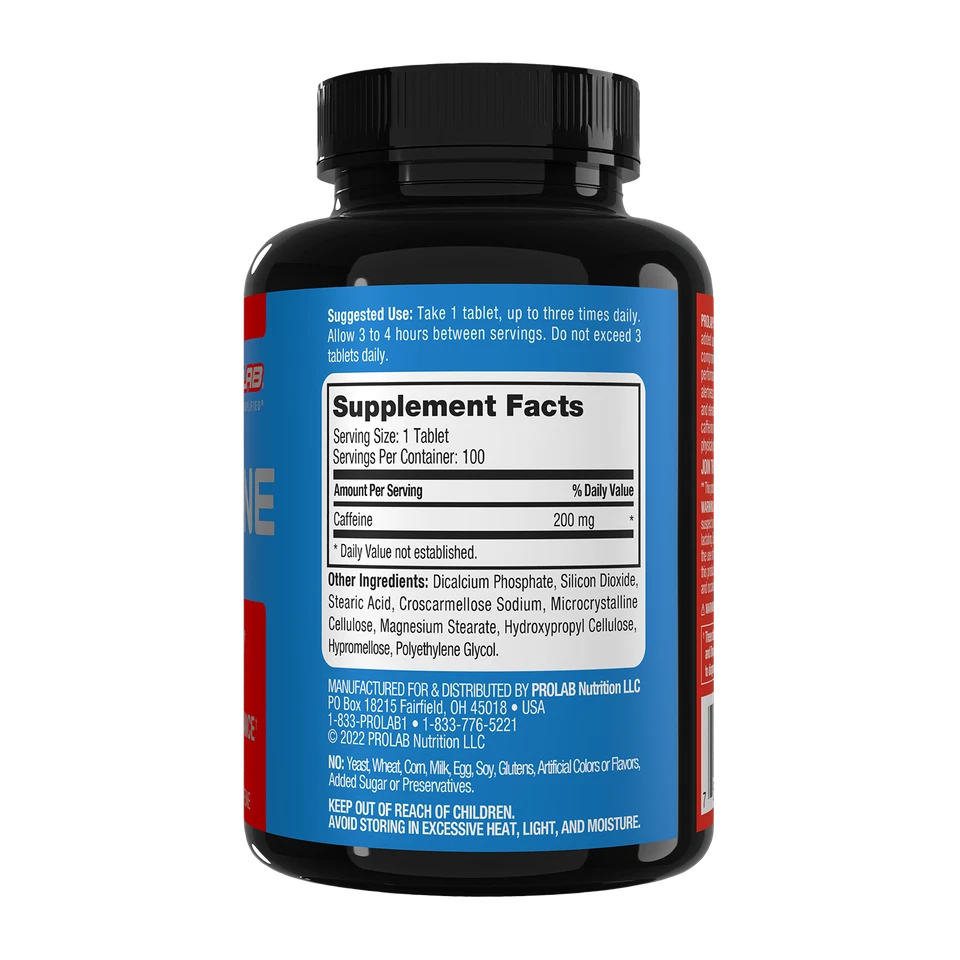 Prolab Caffeine Tablets 200mg 100ct. | Energy Support, Helps Enhance Endurance  - Image 2 of 4