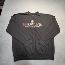 Harry Potter Sweatshirt Mens L Black Pullover Long Sleeve Hogwarts Embroidered