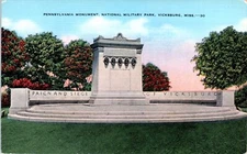 Vicksburg National Military Park - Pennsylvania Monument Linen Post Card Unposte