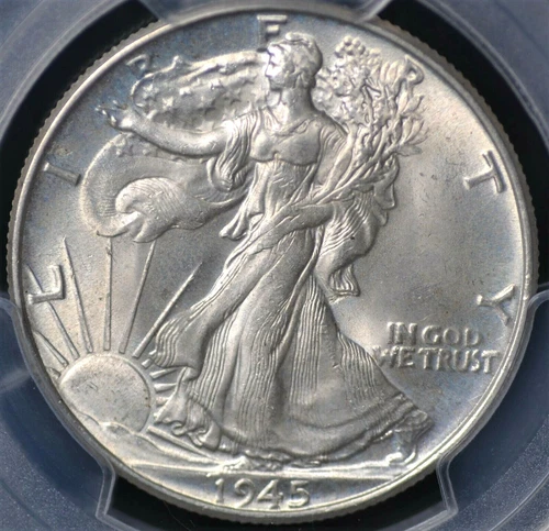 1945 WALKING LIBERTY HALF DOLLAR PCGS MS 65 DUSTY OFF WHITE WITH SUBDUED LUSTER