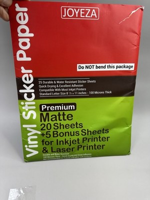 JOYEZA Premium Matte Printable Vinyl Sticker Paper   Inkjet & Laser Printer New