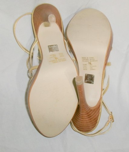 NUOVE scarpe panettieri donna sandali 7B oro stiletto plateau cinturino incrociato - Foto 7 di 8