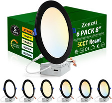 8" Ultra-Thin Dimmable LED Recessed Ceiling Light, 5CCT, 6 Pack