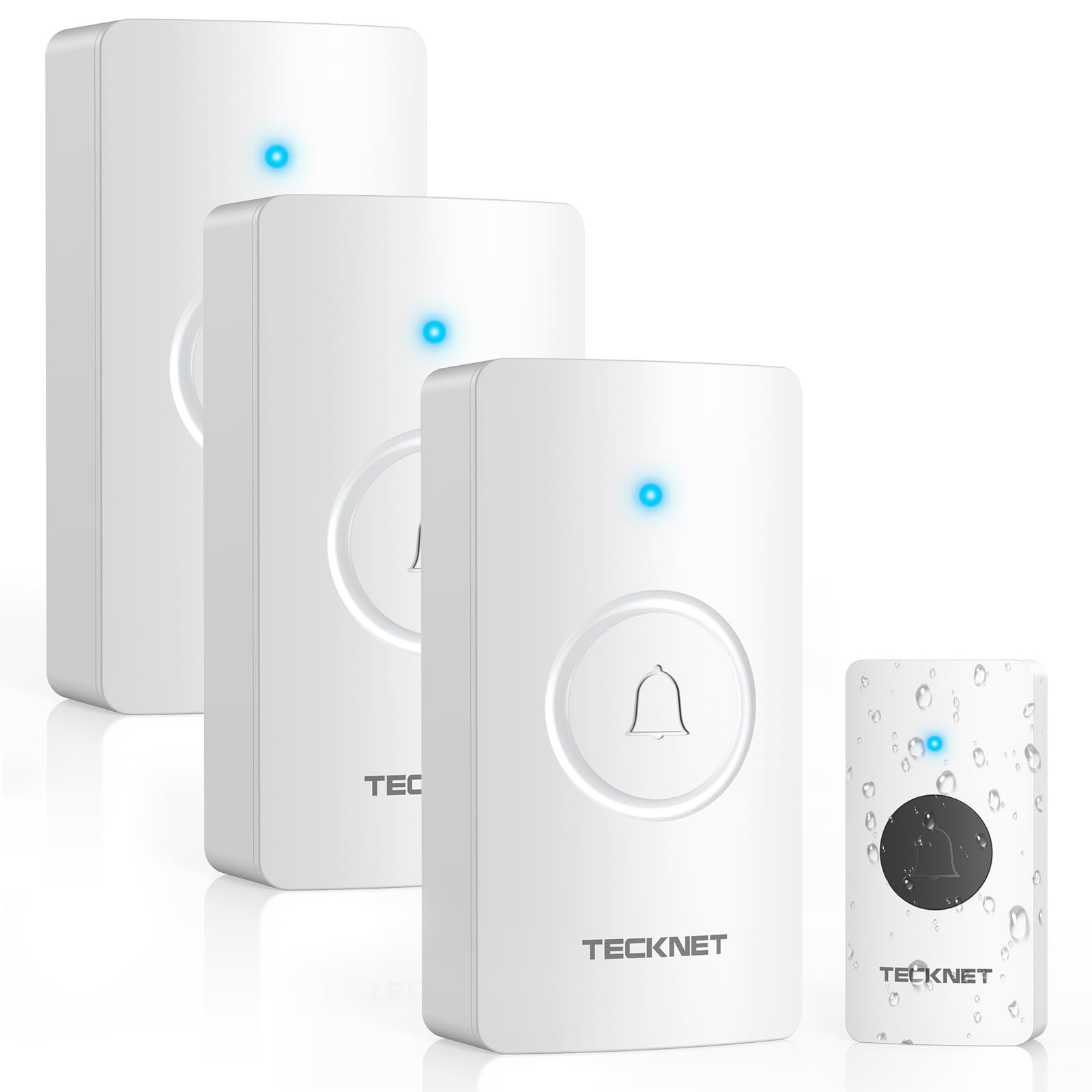 TECKNET Wireless Doorbell Battery with 3 Receivers, 4.5 Year Battery Life